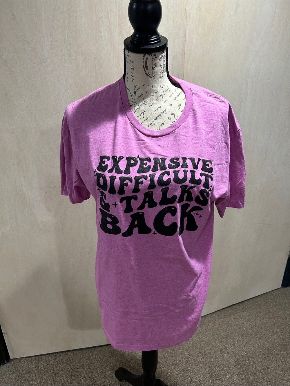 Gildan Pink Graphic Tee with Bold Black Text